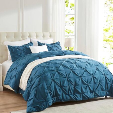 Soft Pinch Pleat Pintuck Duvet Set 4by6/ 6by6/ 6by7/ 7by7 Size All Season Soft, High Quality Pintuck Duvet with 1 Bedspread and 2/4 Pillowcases Set, Blue - Image 3