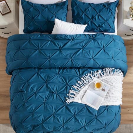 Soft Pinch Pleat Pintuck Duvet Set 4by6/ 6by6/ 6by7/ 7by7 Size All Season Soft, High Quality Pintuck Duvet with 1 Bedspread and 2/4 Pillowcases Set, Blue - Image 4