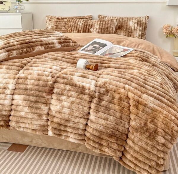 faux fur khaki stripe pattern duvet cover set