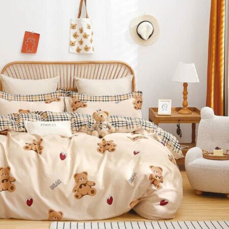 Cartoon Milk Teddy Bear Quilted Duvet Set -100% Breathable and Lightweight Quilted Duvet for Girls, Children, Baby, Toddler Set with Bedspread and Matching Pillowcases Set (4 by 6, 6 by 6, 6 by 7, 7 by 7) - Image 3