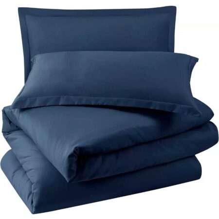 navy blue pillowcases and bedsheet