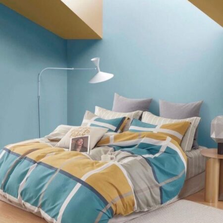 blue and yellow stripe duvet set