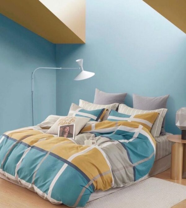 blue and yellow stripe duvet set