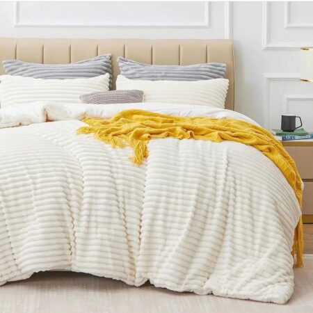 Faux fur white stripe duvet cover set