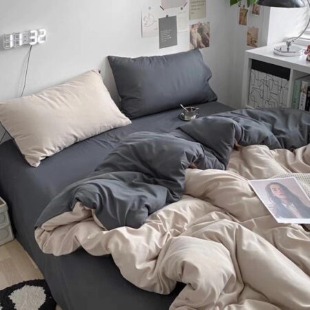 black and beige reversible duvet set