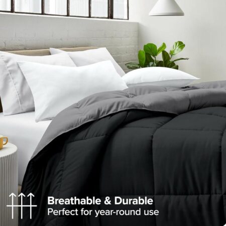Black and Grey Reversible Duvet Set, - All Season Reversible Bedding Set, Hotel Quality Fabric Duvet +Matching Pillowcases and Bedsheet Set (Sizes: 4 by 6, 6 by 6, 6 by 7, 7 by 7) - Image 2