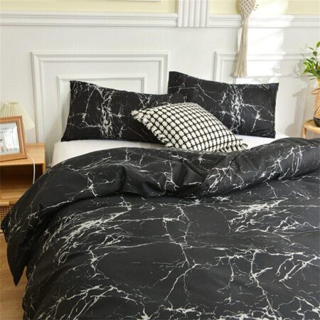 4/6 Piece Black Marble Duvet Set For Kids Teens Adult, All Season and Breathable Marble Quilted Duvet with Bedsheet and Pillowcases (Sizes: 4 by 6, 6 by 6, 6 by 7, 7 by 7) - Image 2