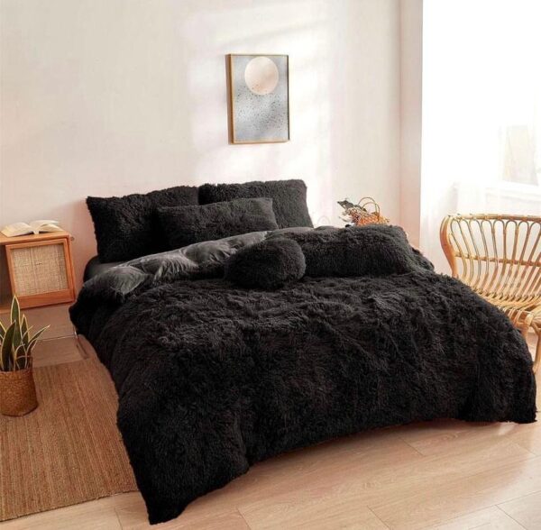 black faux fur duvet set