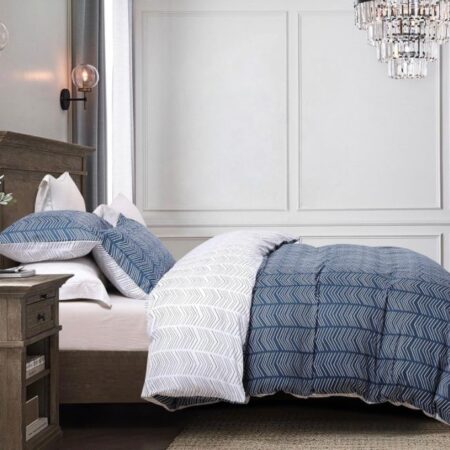 Blue and White Quilted Duvet Set - 100% Cotton Chevron Geometric Pattern Duvet Sets with Matching Pillowcases and Bed sheet Set(4/6 Pieces Sets (4 by 6, 6 by 6, 6 by 7, 7 by 7) Skin Friendly Bedding Set - Image 2