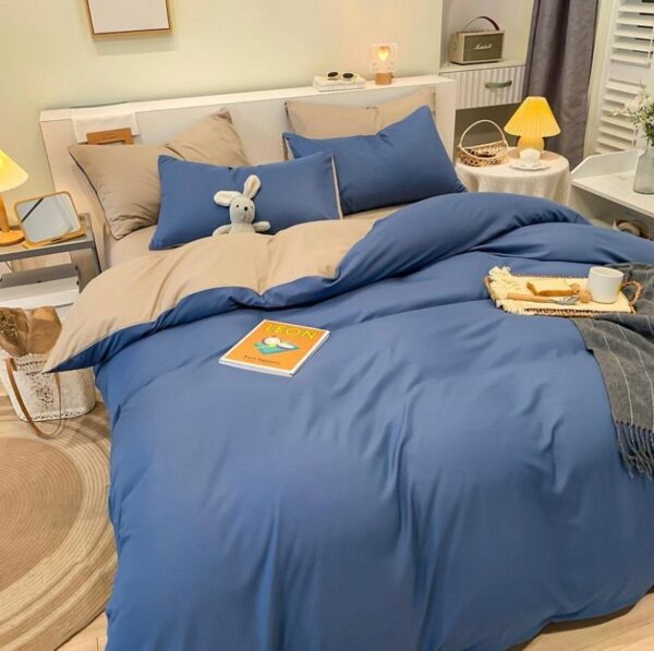 blue and beige reversible duvet set