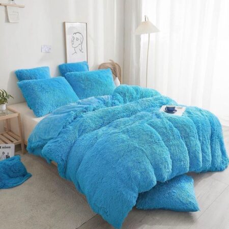 faux fur fluffy blue duvet set