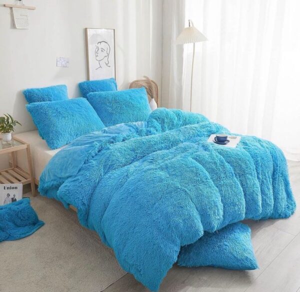 faux fur fluffy blue duvet set