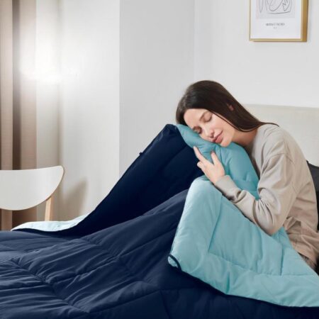 4/6 Pieces Blue and Light Blue Duvet Set, 4 by 6, 6 by 6, 6 by 7, 7 by 7 Sizes  All Season Duvet Set Breathable and Durable 1Quilted Duvet with 2/4 Matching Pillowcases and 1Bedspread Set - Image 4