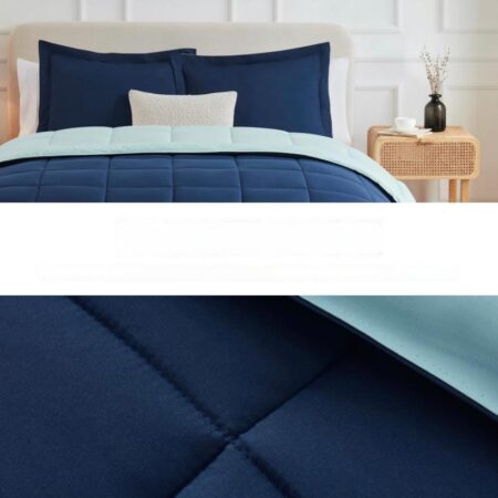 4/6 Pieces Blue and Light Blue Duvet Set, 4 by 6, 6 by 6, 6 by 7, 7 by 7 Sizes  All Season Duvet Set Breathable and Durable 1Quilted Duvet with 2/4 Matching Pillowcases and 1Bedspread Set - Image 3
