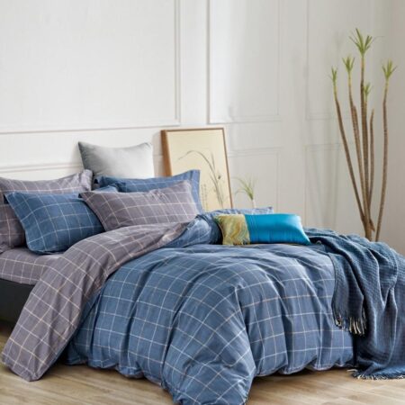 blue and grey reversible duvet set