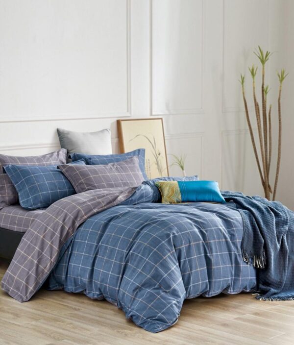 blue and grey reversible duvet set