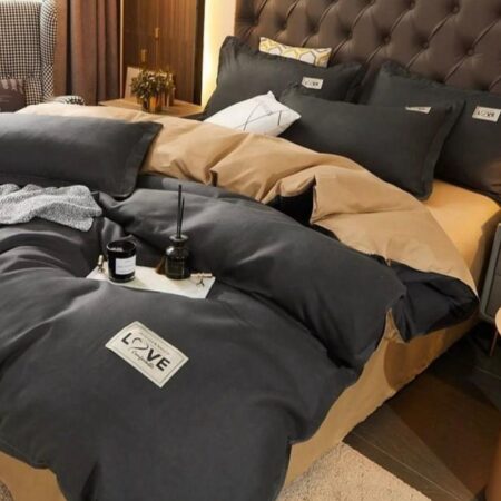 black and light brown reversible duvet set