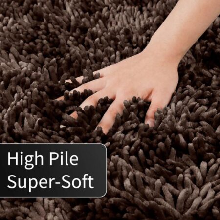 Shiny Chenille Soft and Shaggy Bath Rug - Premium Non-Slip Bath Mat, Super Absorbent and Thick (50 x 80cm) Brown - Image 2