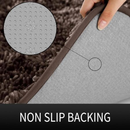 Shiny Chenille Soft and Shaggy Bath Rug - Premium Non-Slip Bath Mat, Super Absorbent and Thick (50 x 80cm) Brown - Image 4