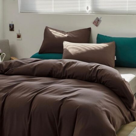 Solid Complete Duvet Set- 4/6 Pieces 1 Duvet, 2/4 Matching Pillowcases and 1 Bedspread Set (4 by 6, 6 by 6, 6 by 7, 7 by 7) Coffee Brown - Image 4