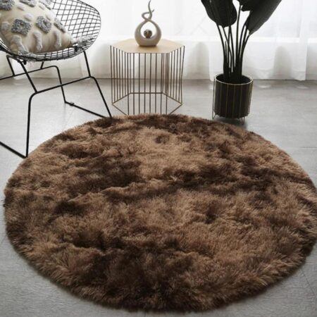 Coffee Plush Shaggy Round Area Rug