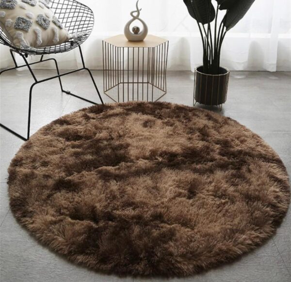 Coffee Plush Shaggy Round Area Rug