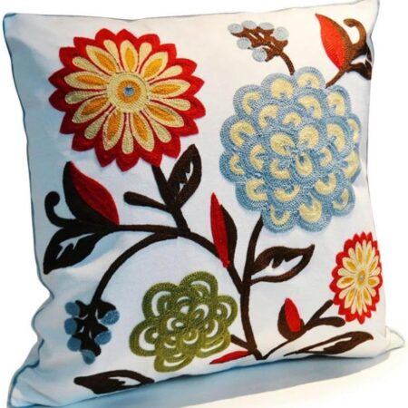 Floral Embroidered Colorful 18x 18 Throw Pillow - Decorative Flower Pattern Throw Pillow for Sofa, Bed, Couch, Office Car (45c x 45cm) - Image 4