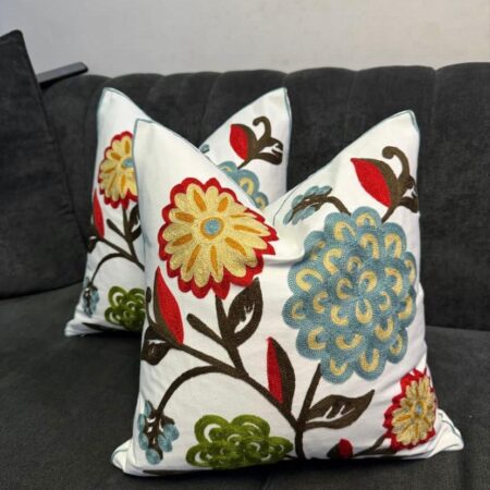 Floral Embroidered Colorful 18x 18 Throw Pillow - Decorative Flower Pattern Throw Pillow for Sofa, Bed, Couch, Office Car (45c x 45cm) - Image 2