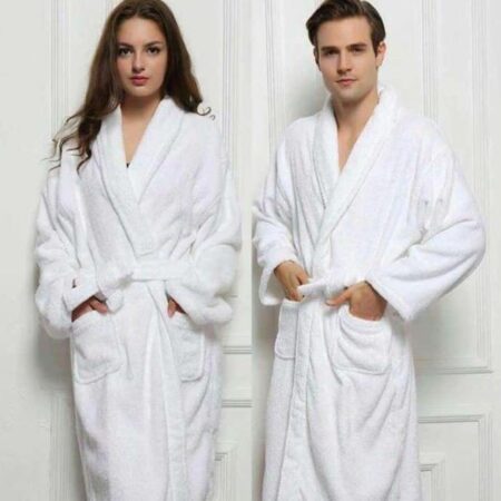 Unisex Bathrobe 100% Cotton Absorbent and Soft Lightweight Bathrobe for Home, Bedroom, Spa, Hotel, White (One Size Fits All) - Image 3