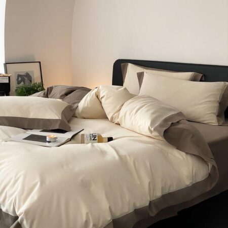 cream and brown duvet cover set