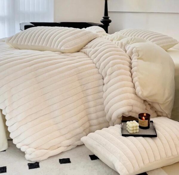 white faux fur striped duvet