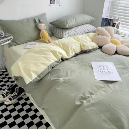 cream and light green reversible duvet set