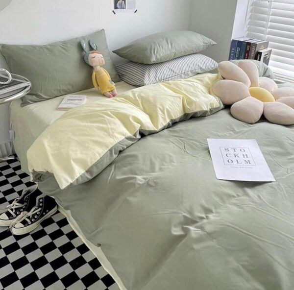 cream and light green reversible duvet set