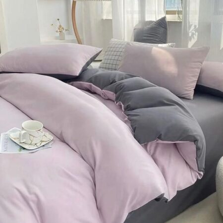 Purple and grey reversible duvet set