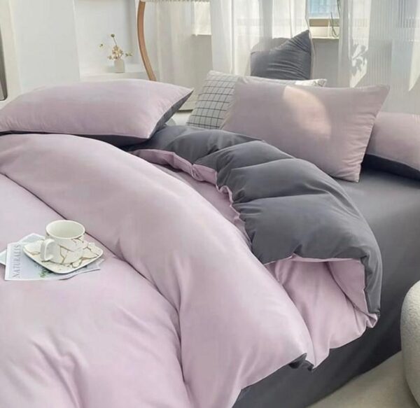 Purple and grey reversible duvet set