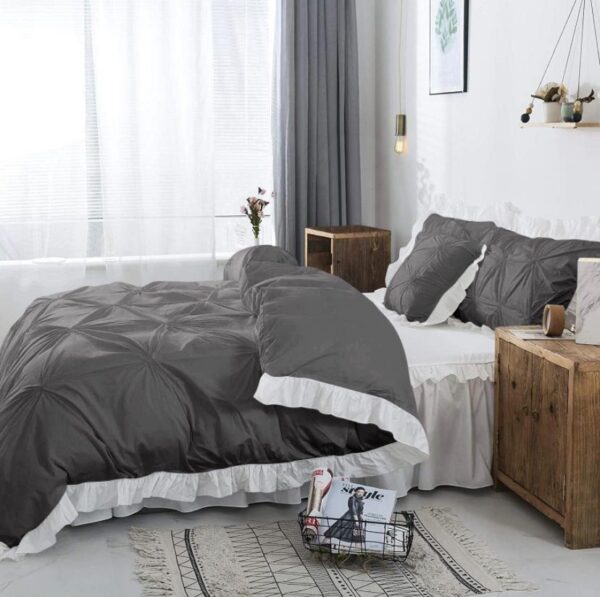 dark grey pintuck duvet cover