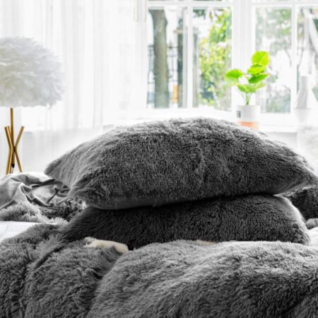 Faux Fur Shaggy Ultra Soft and Plush Duvet Set - Warm and Breathable Crystal Velvet Duvet Set (1Fluffy Faux Fur Duvet with 2- 4 Faux Fur Matching Pillowcases and Bedspread Set) (4 by 6, 6 by 6, 6 by 7, 7 by 7)|Dark Grey - Image 4