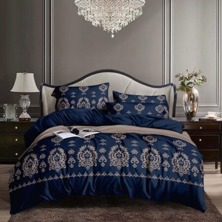 Navy blue embroidery duvet set