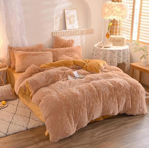 Ultra soft khaki fluffy faux fur duvet set