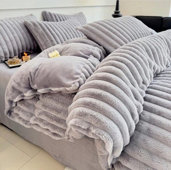 faux fur grey striped duvet cover