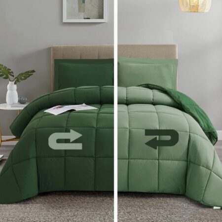 6 Pieces Green Light Green Reversible Duvet Set - Soft and Breathable Down Alternative Bedding Set(1 Duvet 1 Bed Sheet and Matching Pillow cases Sets) 4 by 6, 6 by 6, 6 by 7, 7 by 7 - Image 3