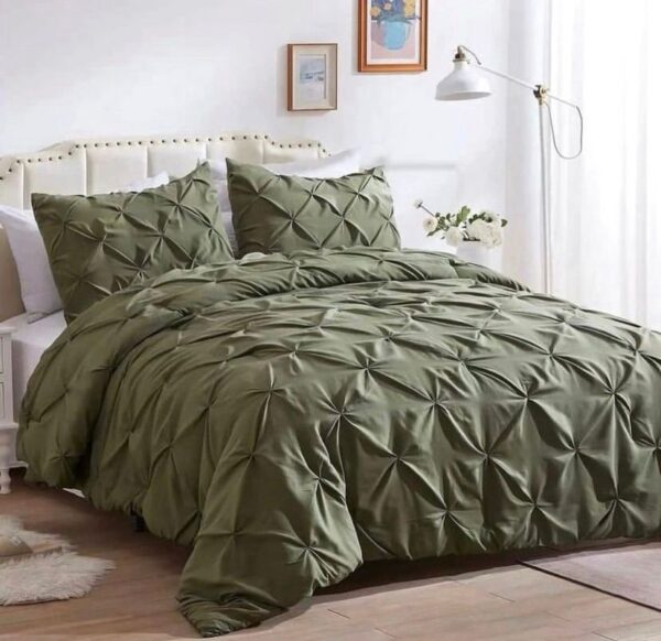 Olive green pintuck duvet set