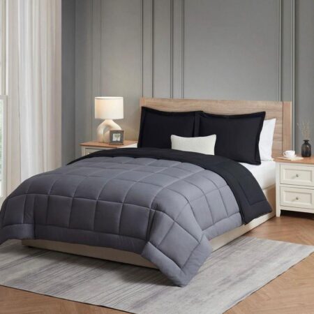 Grey and Black Reversible Duvet Set - All Season and Lightweight Reversible Bedding Including Duvet with 2/4 Matching Pillowcases and 1 Bed sheet Bedding Sets (4 by 6, 6 by 6, 6 by 7, 7 by 7)Sizes - Image 3