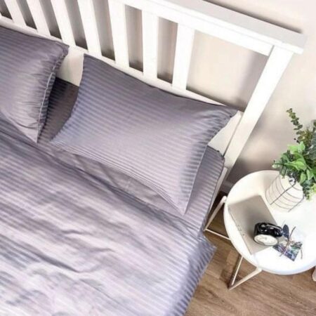 100% Cotton Stripes Grey Bedsheet and Pillowcases Set, High Quality Cotton Sheets (3 x 6, 4 x 6, 6 x 6, 6 x 7, 7 x7) - Image 2
