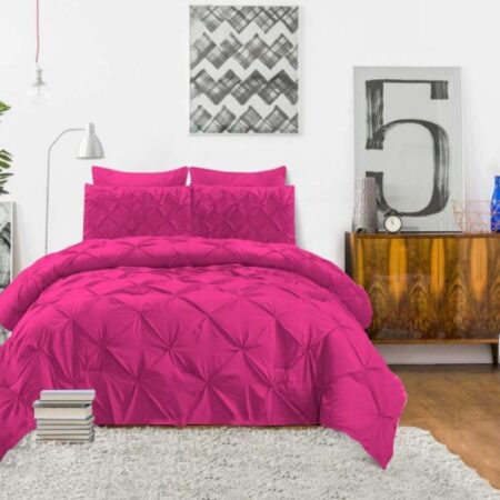 Soft Pinch Pleated Pintuck Duvet Set, 4 by 6, 6 by 6, 6 by 7, 7 by 7 All Season, High Quality Fabric and Washable Pintuck Duvet with Matching Bed sheet and Pillowcases Set (Hot Pink) - Image 4