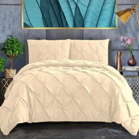 Soft Pinch Pleated Pintuck Duvet Set 4by6/ 6by6/ 6by7/ 7by7 Size All Season Soft, High Quality Pintuck Duvet with 1 Bedspread and 2/4 Pillowcases Set (Ivory) - Image 3
