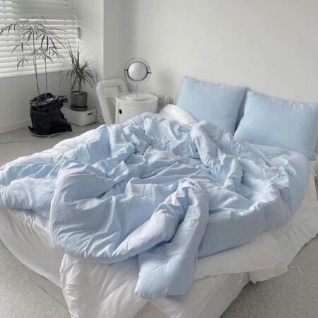 sky blue and white duvet set