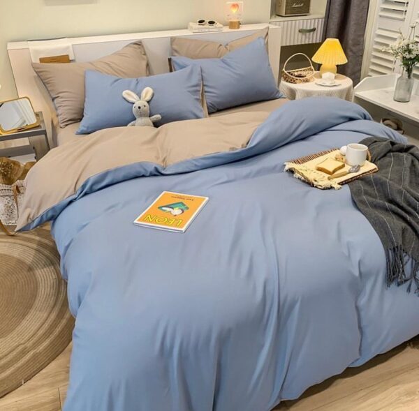 Light blue and beige reversible duvet set