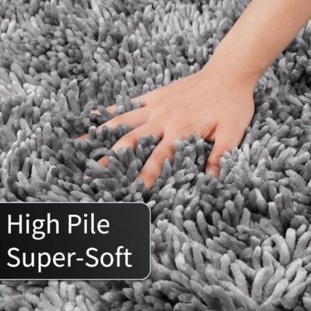 Shiny Chenille Soft and Shaggy Bath Rug - Premium Non-Slip Bath Mat, Super Absorbent and Thick (50 x 80cm) Light Purple Grey - Image 3
