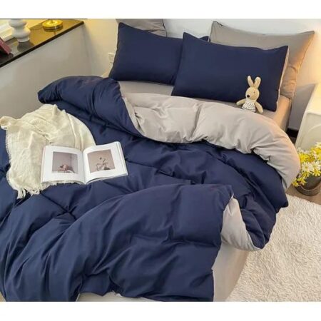 navy blue and grey reversible duvet set